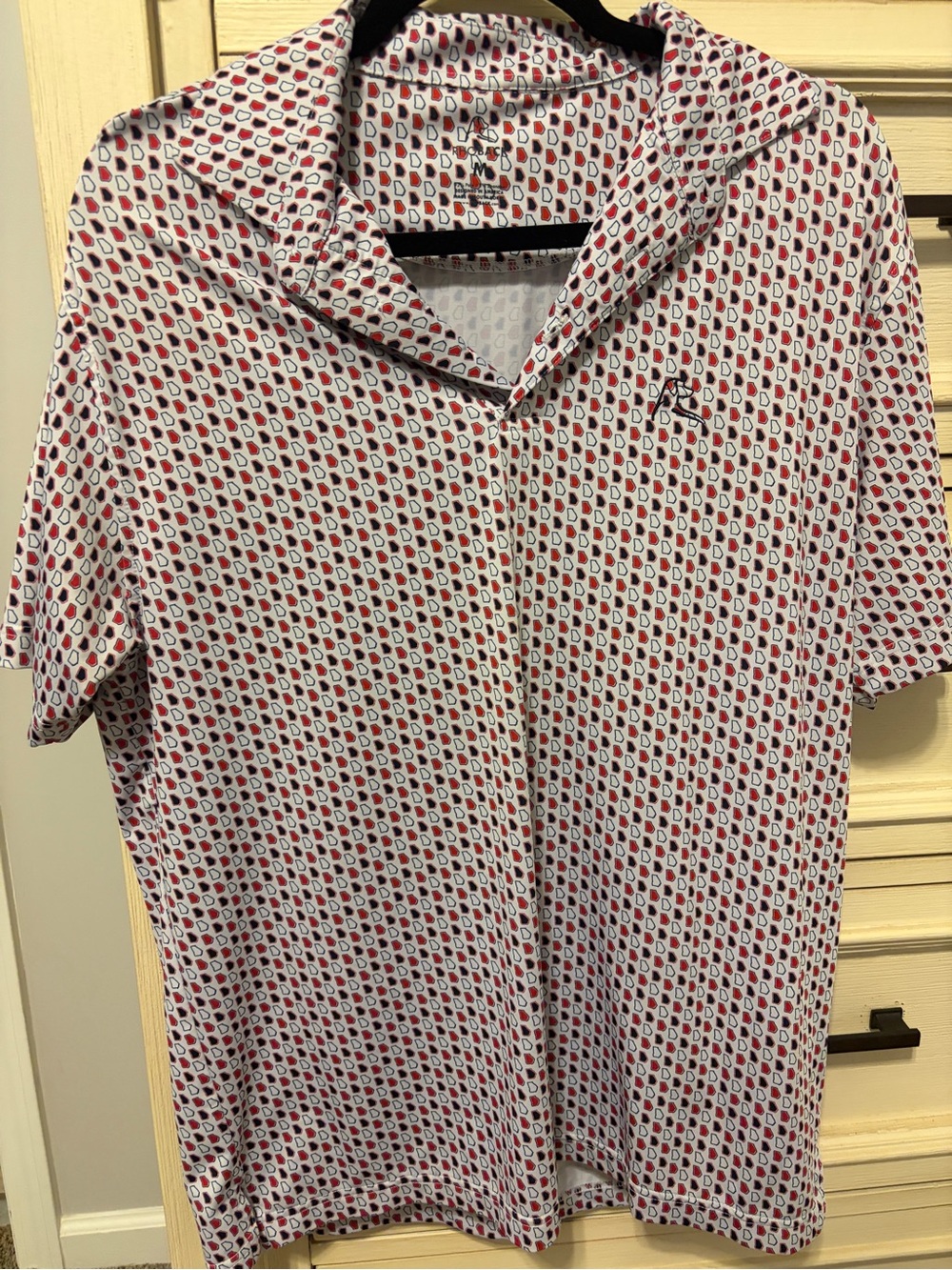 Rhoback White Polo with Red & Black Micro Pattern